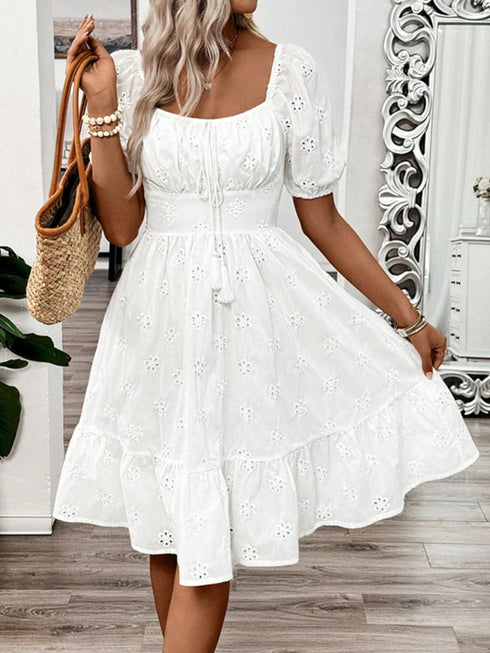 smocked-eyelet-square-neck-puff-sleeve-mini-dress OhSoStyled - Sophia's Style-2